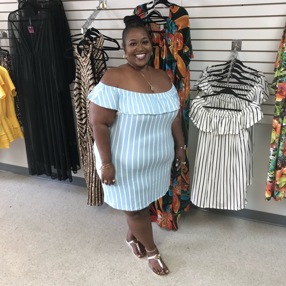 Striped Off Shoulder Mini Dress - Picture 1 of 1